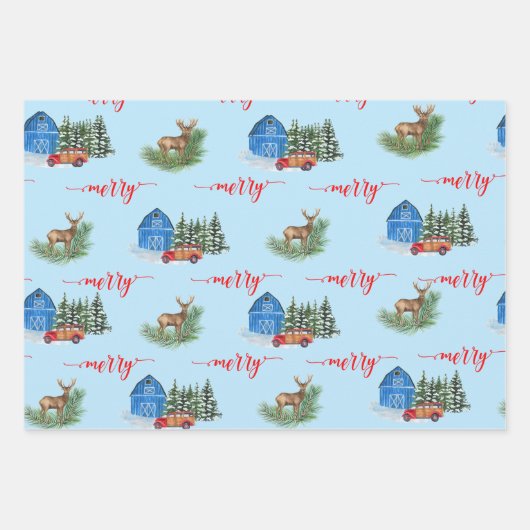 Land  Vrachtwagen, Barn, Deer & Buffalo Plays Inpakpapier Vel (Voorkant)