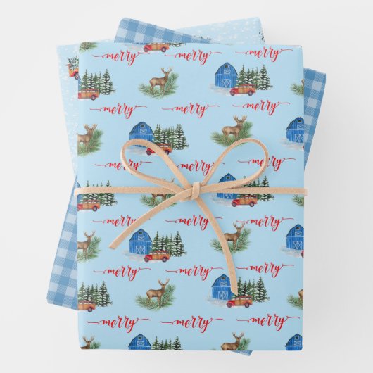 Land  Vrachtwagen, Barn, Deer & Buffalo Plays Inpakpapier Vel (In situ)