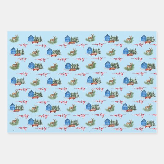 Land  Vrachtwagen, Barn, Deer & Buffalo Plays Inpakpapier Vel (Voorkant)