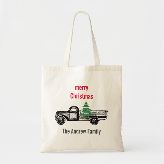 Land  Vrachtwagen Vrolijke Kerstboom Tote Bag (Voorkant)