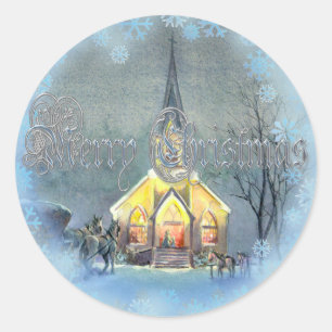LAND VROLIJKE KERST KERK DOOR SHARON SHARPE RONDE STICKER