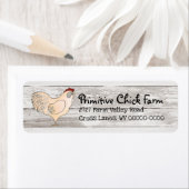 Land waar de kippen primitief op het houten label  (Insitu)