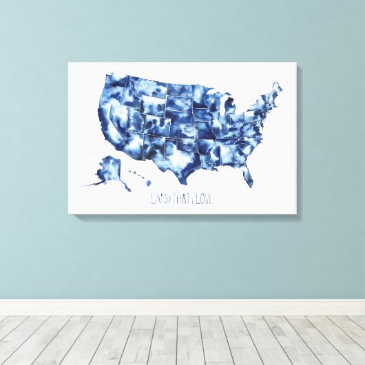 Land waar ik van hou - Verenigde Staten Map Canvas Afdruk (Insitu (Houten vloer))