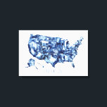 Land waar ik van hou - Verenigde Staten Map Canvas Afdruk<br><div class="desc">Land waar ik van hou door Grace Popp. Met een inky blauwe waterverf van Amerika.</div>