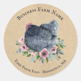 Land Waterverf Bloemen Boerderij Kip Hen Ronde Sticker