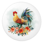 Land Waterverf Chicken Rooster Floral Bouquet Keramische Knop (Voorkant)
