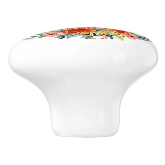 Land Waterverf Chicken Rooster Floral Bouquet Keramische Knop (Zijkant)