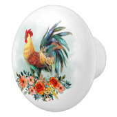 Land Waterverf Chicken Rooster Floral Bouquet Keramische Knop (Rechts)