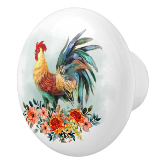 Land Waterverf Chicken Rooster Floral Bouquet Keramische Knop (Rechts)