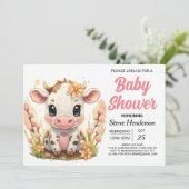 Land Waterverf Girly Koe Baby shower Kaart (Staand voorkant)