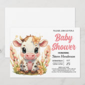 Land Waterverf Girly Koe Baby shower Kaart (Voorkant / Achterkant)