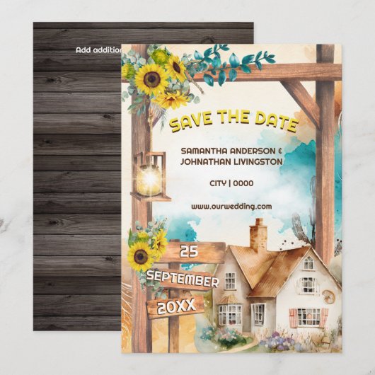 Land waterverf huis zonnebloemboog rustiek kaart (Voorkant / Achterkant)