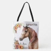 Land waterverf paard herfst boho naam tote bag (Voorkant)