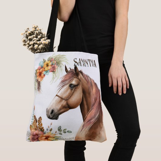 Land waterverf paard herfst boho naam tote bag (Dichtbij)