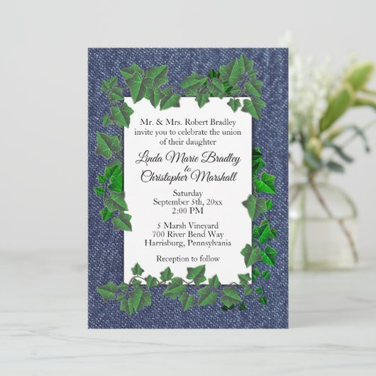 Land Weddenschap Denim-wijnuitnodiging 5 x 7 inch Kaart (Staand voorkant)