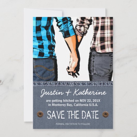 Land Weddenschap Save the Date Couple Holding Hand Kaart (Voorkant)