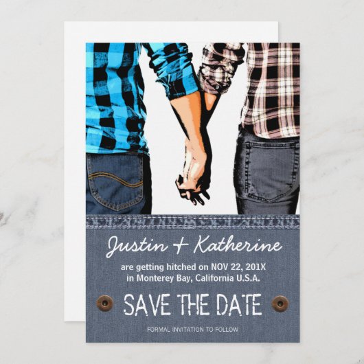 Land Weddenschap Save the Date Couple Holding Hand Kaart (Voorkant / Achterkant)