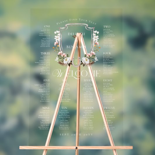 Land Western Bloemen Crest Bruiloft Zitkaarten Acryl Bord (Neutraal)