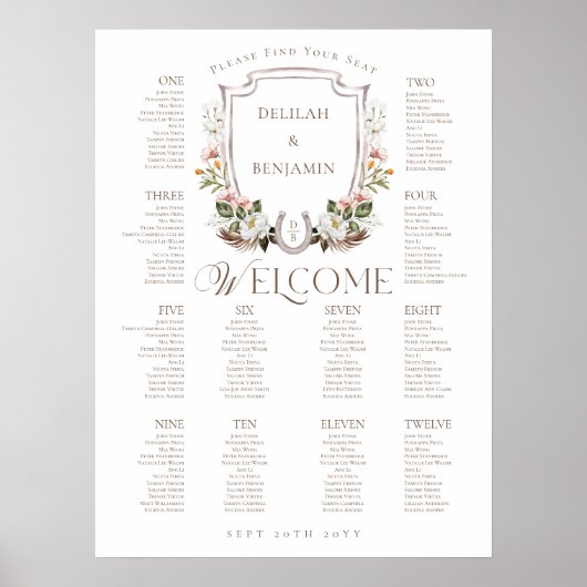 Land Western Bloemen Crest Bruiloft Zitkaarten Poster (Voorkant)