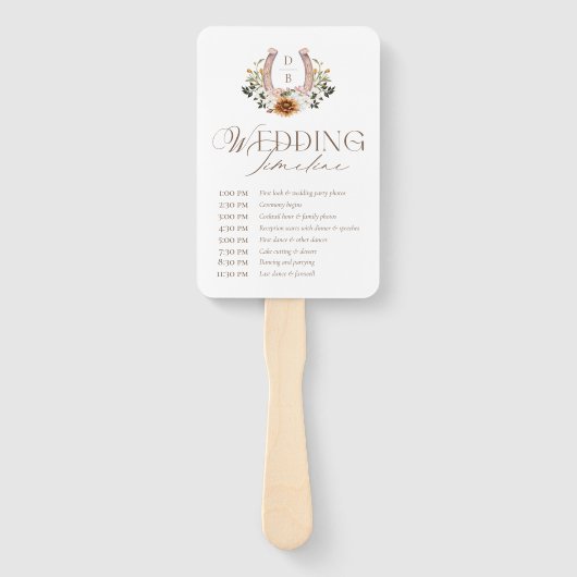 Land Western Boho Trouwdag Tijdlijn Programma Handwaaier (Voorkant)
