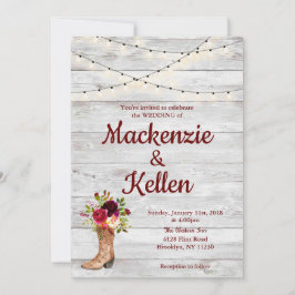 Land Western Boot Boho Rustiek Marsala Bruiloft Kaart