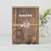 Land Western Bruiloft Roze Rozen Veren Touw I Kaart (Staand voorkant)