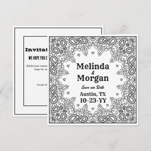 Land Western Bruiloft Wit Bandana Save The Date (Voorkant / Achterkant)