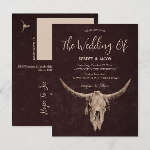 Land Western Bruin Rustieke Bull Skull Uitnodiging Briefkaart