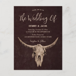 Land Western Bruin Rustieke Bull Skull Uitnodiging Briefkaart