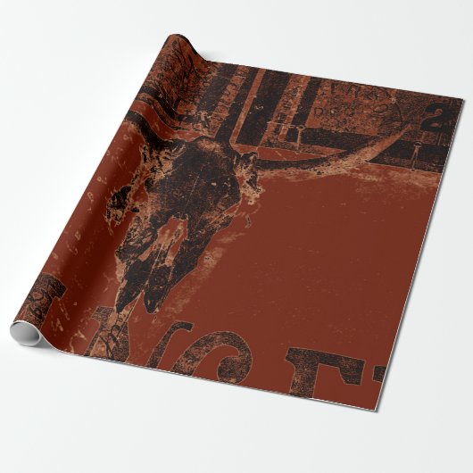 Land Western Bull Skull Rust Red  Cadeaupapier (Uitgerold)