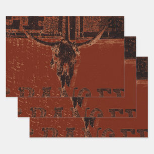 Land Western Bull Skull Rust Red  Inpakpapier Vel