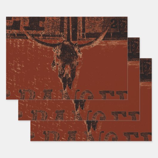 Land Western Bull Skull Rust Red  Inpakpapier Vel (Set)