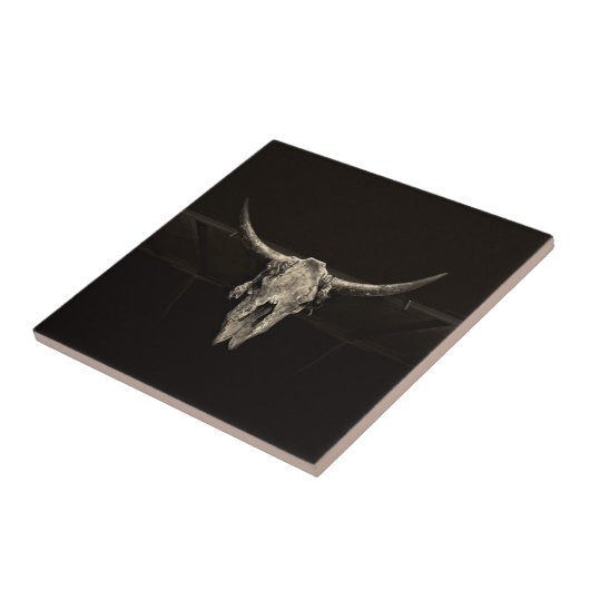 Land Western Bull Skull Rustic Antiek Tegeltje (Zijkant)