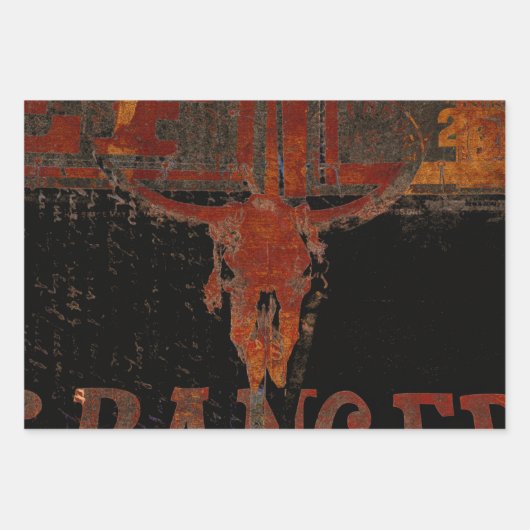 Land Western Bull Skull-script  Inpakpapier Vel (Voorkant 3)