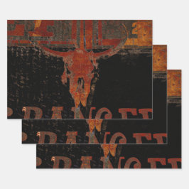 Land Western Bull Skull-script  Inpakpapier Vel