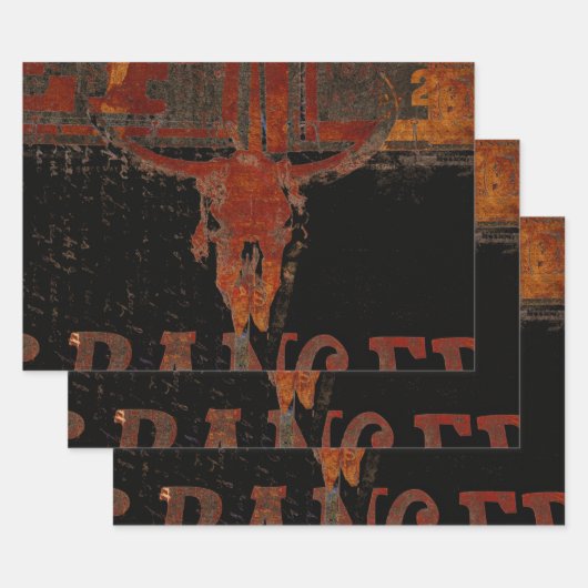 Land Western Bull Skull-script  Inpakpapier Vel (Set)