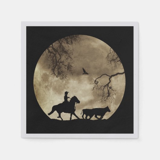 Land Western Cowboy and Horse in Moonlight Servet (Voorkant)