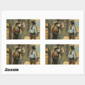 Land western cowboy cowgirl paard boerderij  rechthoekige sticker (Vel)