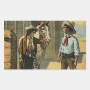 Land western cowboy cowgirl paard boerderij  rechthoekige sticker
