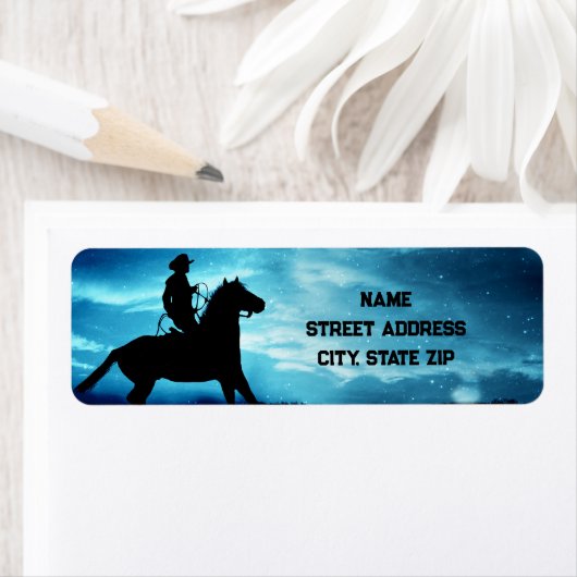 Land Western Cowboy en Paard Retouradres Etiket (Insitu)