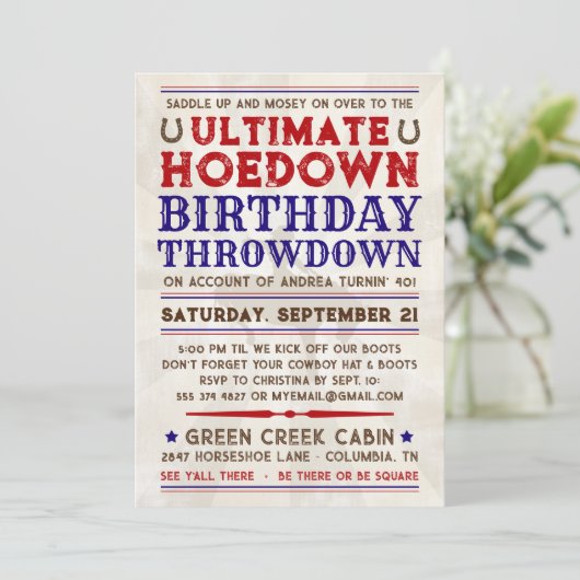 Land Western Cowboy Hoedown Party Invitation Kaart (Staand voorkant)