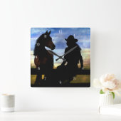 Land Western Cowgirl en paard Vierkante Klok (Huis)