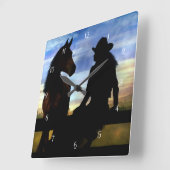 Land Western Cowgirl en paard Vierkante Klok (Hoek)