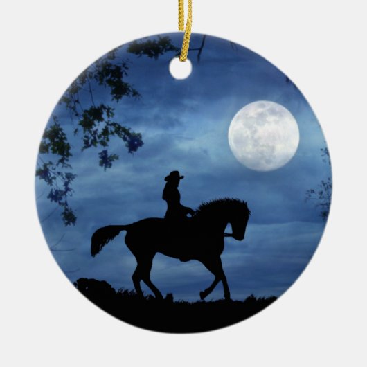Land Western Cowgirl en Paardse Moon Keramisch Ornament (Voorkant)