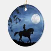 Land Western Cowgirl en Paardse Moon Keramisch Ornament (Links)