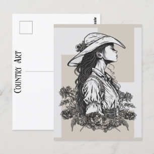 Land Western Cowgirl In Een Breeze Cowboy Kunst Briefkaart