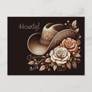 Land Western Cowgirl Pet met Bloemen Briefkaart