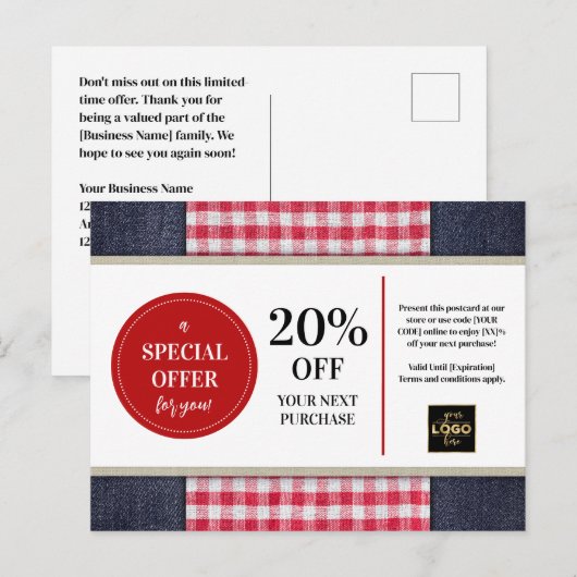 Land Western Denim Gingham Coupon Korting Briefkaart (Voorkant / Achterkant)
