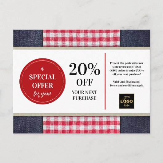 Land Western Denim Gingham Coupon Korting Briefkaart (Voorkant)