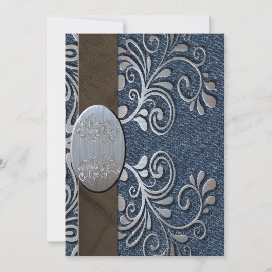 Land Western Denim Silver Buckle Weddenschap Kaart (Voorkant)